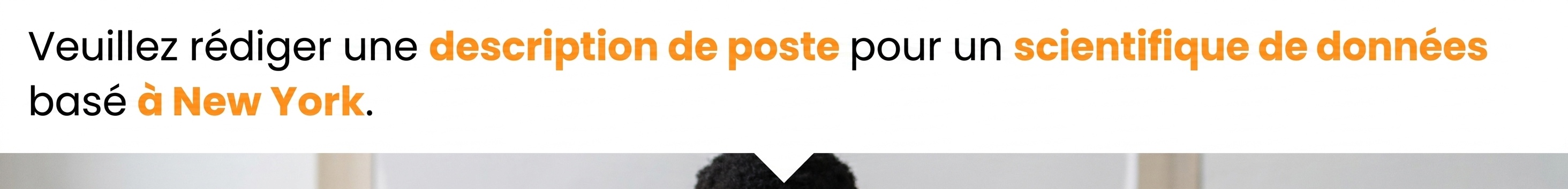 Description de poste, data scientist et New York sont surlignés ; ChatGPT repère le sujet de l'invite.