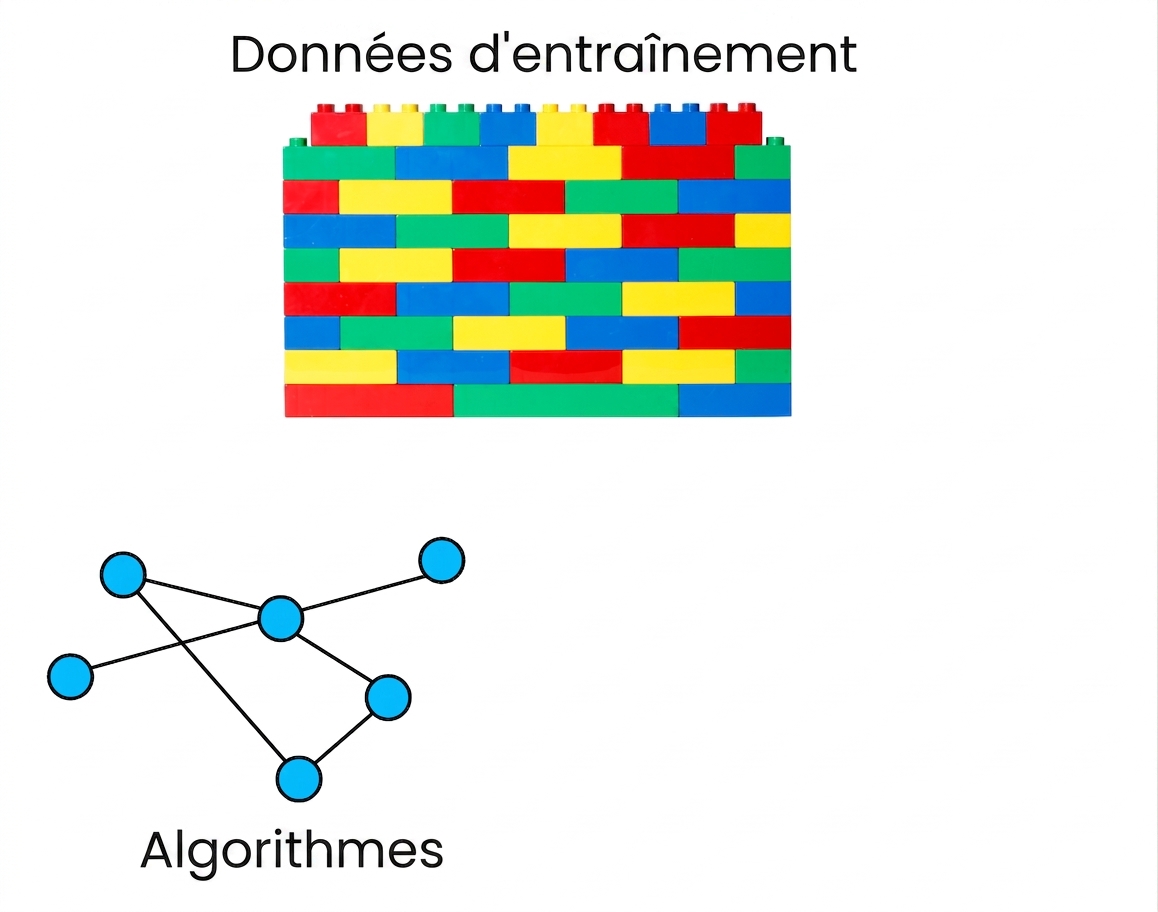 Un réseau apparaît, représentant les algorithmes qui repèrent les motifs linguistiques.