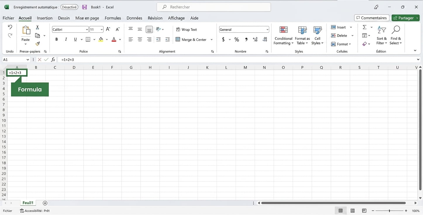 Fichier Excel mettant en évidence une formule