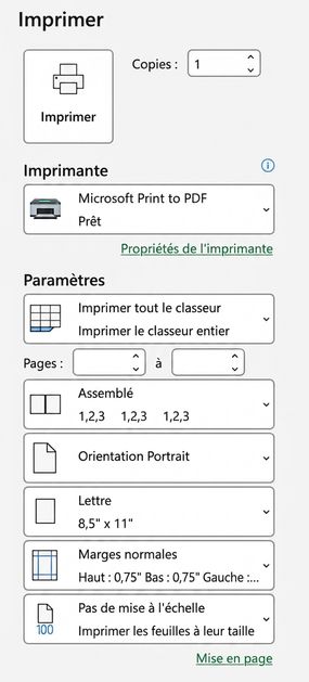 Paramètres d'impression dans Excel
