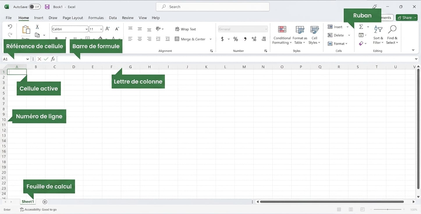 Capture d'écran de l'interface d'Excel