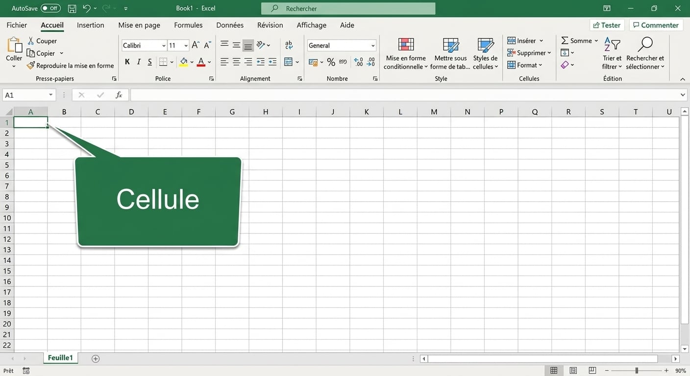 Fichier Excel mettant en évidence une cellule