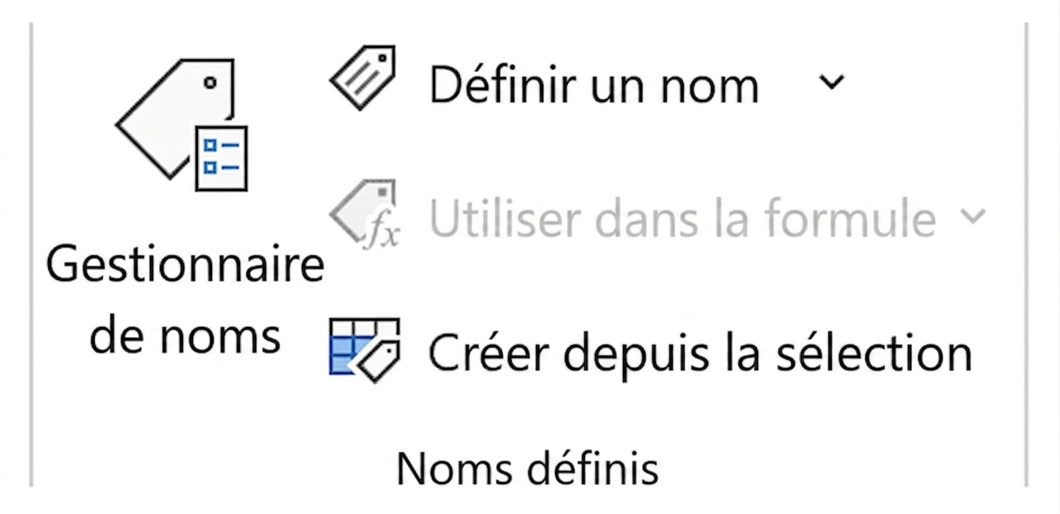 Image montrant les fonctions d'Excel pour nommer des plages de cellules.