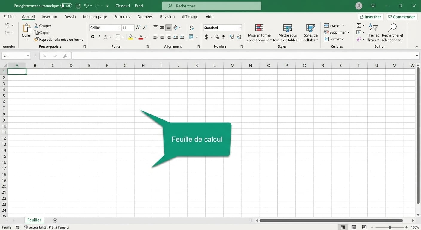 Fichier Excel mettant en évidence la zone de la feuille