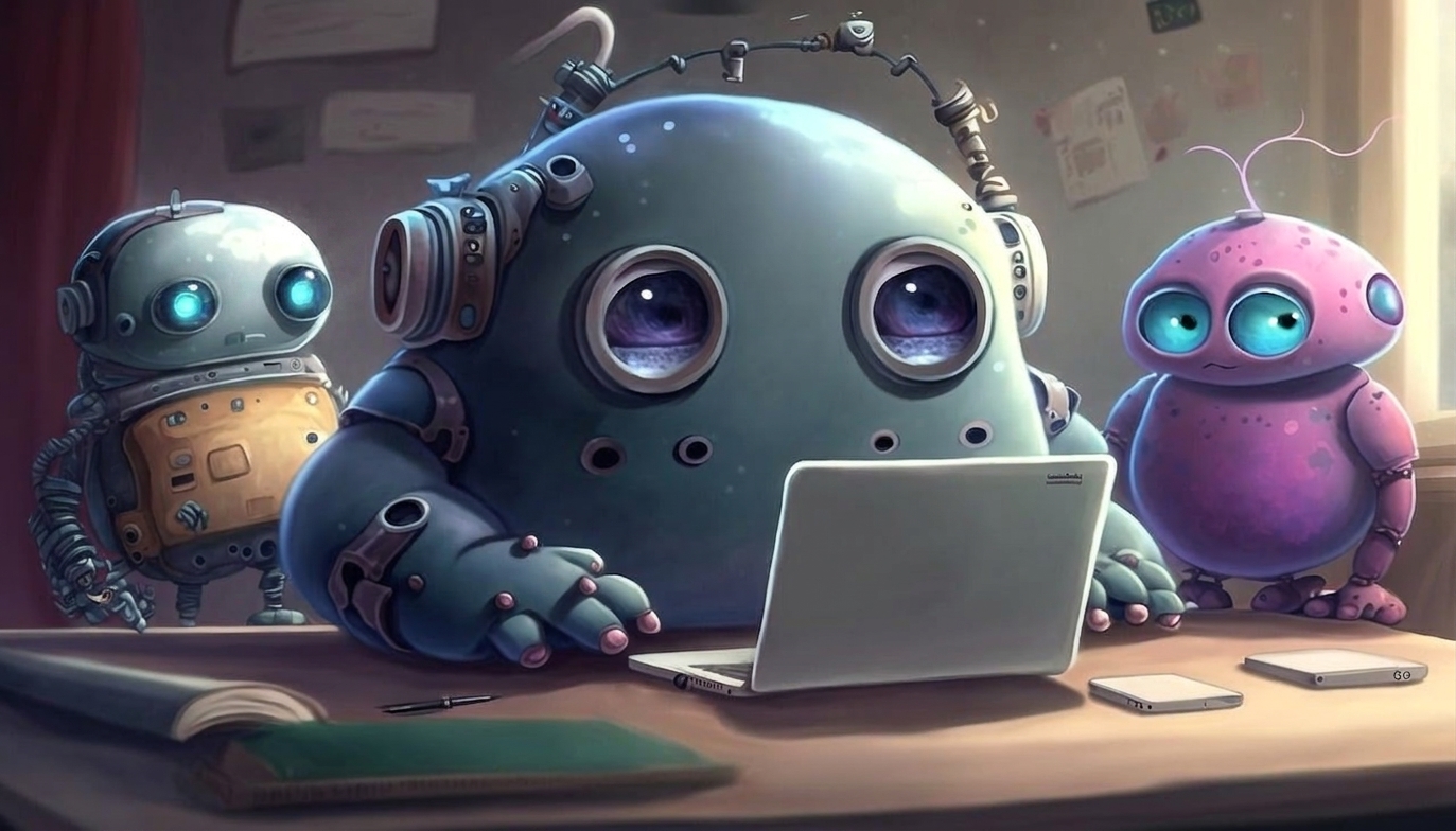 Des robots utilisant un ordinateur pour travailler