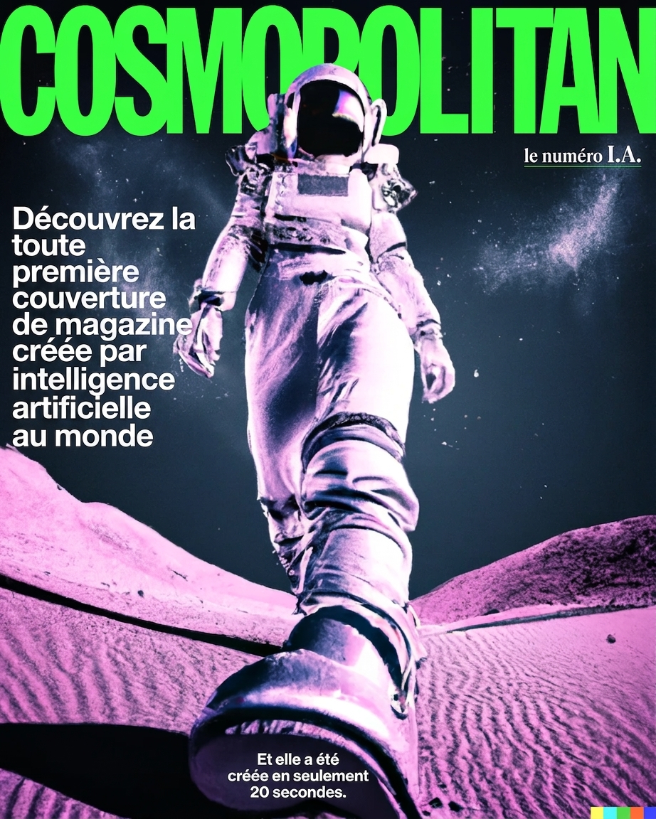 Page couverture du magazine Cosmopolitan d'une astronaute, générée par IA