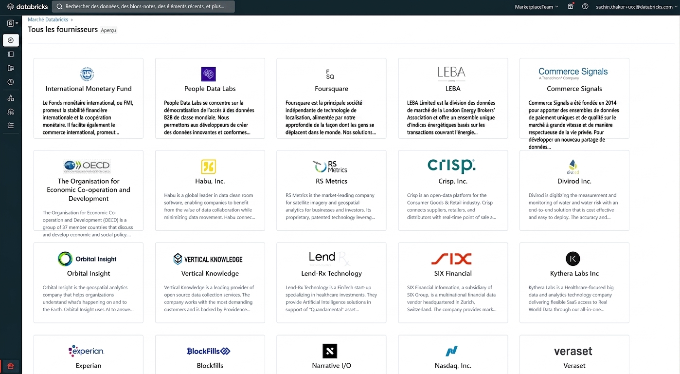 Capture d'écran de Databricks Marketplace