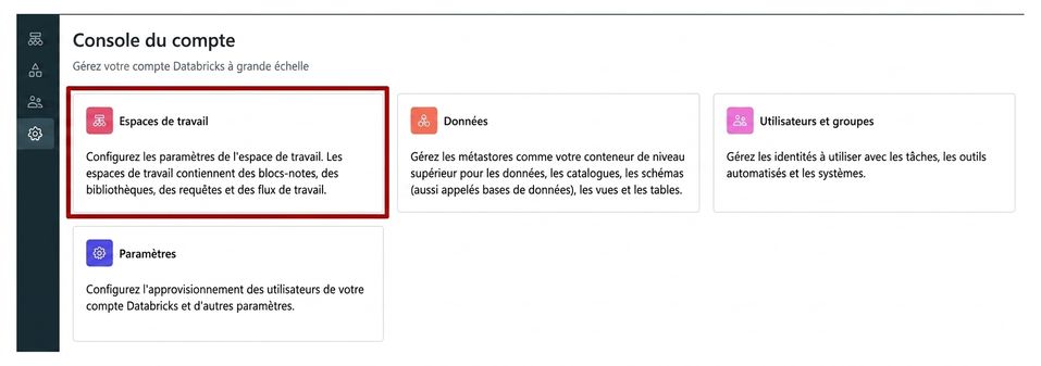 Espaces de travail dans la console du compte