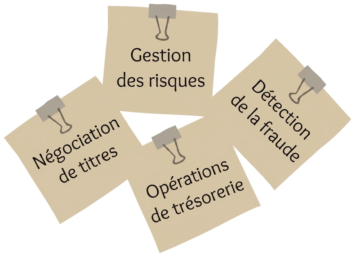 Notes autocollantes illustrant l'usage de l'IA dans les services financiers.