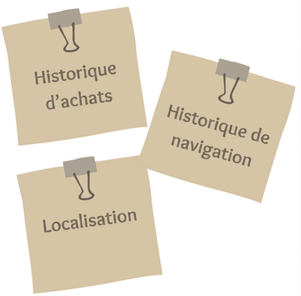 Papiers autocollants illustrant les facteurs d'un modèle de ventes IA.