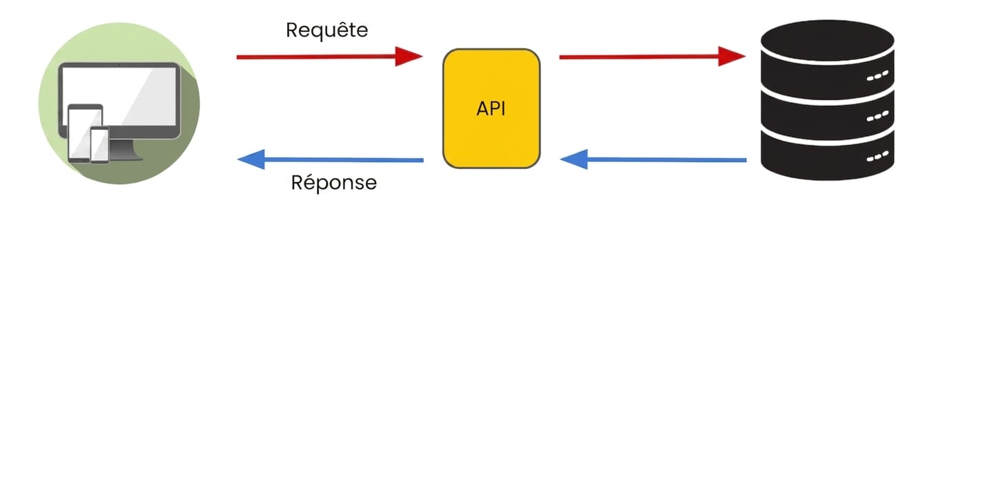 Un ordinateur envoie une requête à une API.