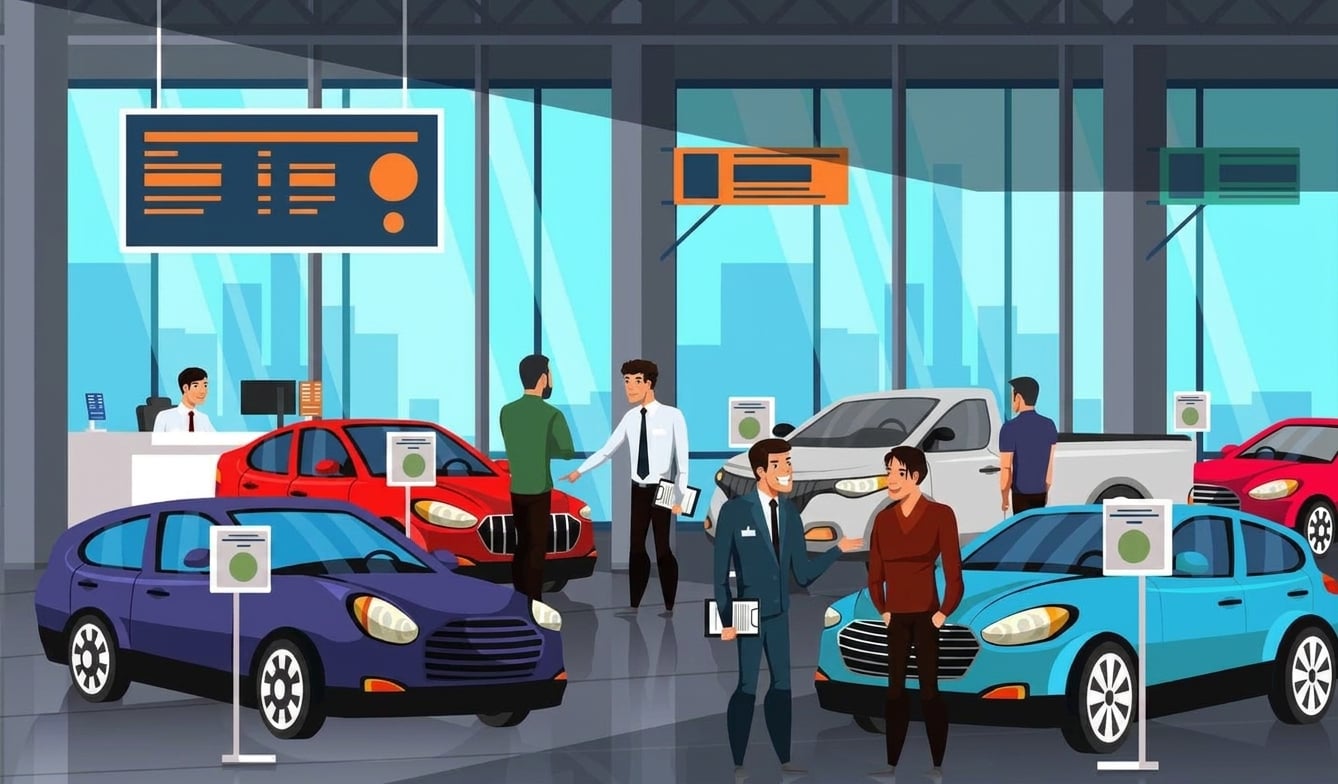 Une salle d'exposition automobile.