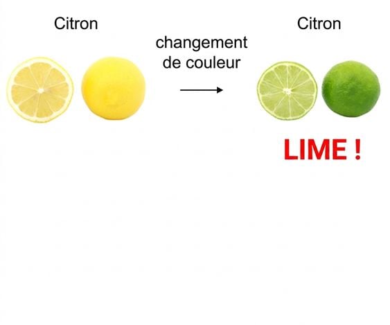Un citron jaune et une lime verte se ressemblent, ne diffèrent que par la couleur.