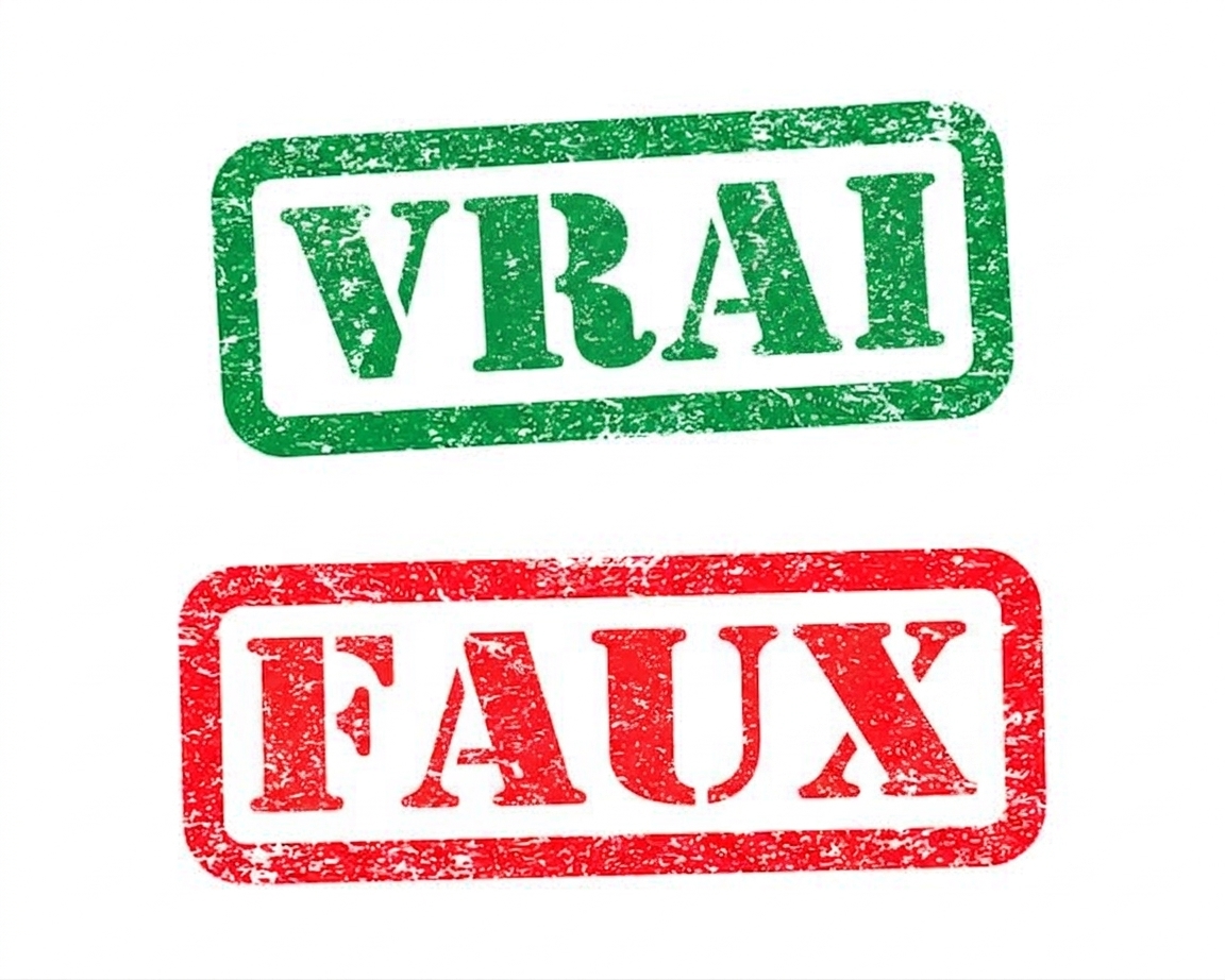 Images du mot TRUE en vert et de FALSE en rouge.