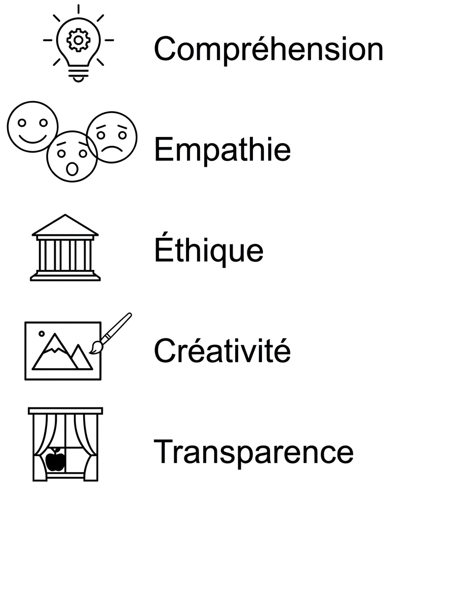 Compréhension. Empathie. Éthique. Créativité. Transparence.