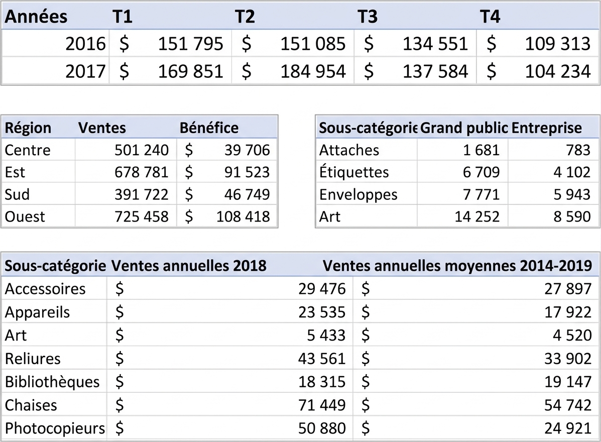 Exemples de tableaux avec des données agrégées