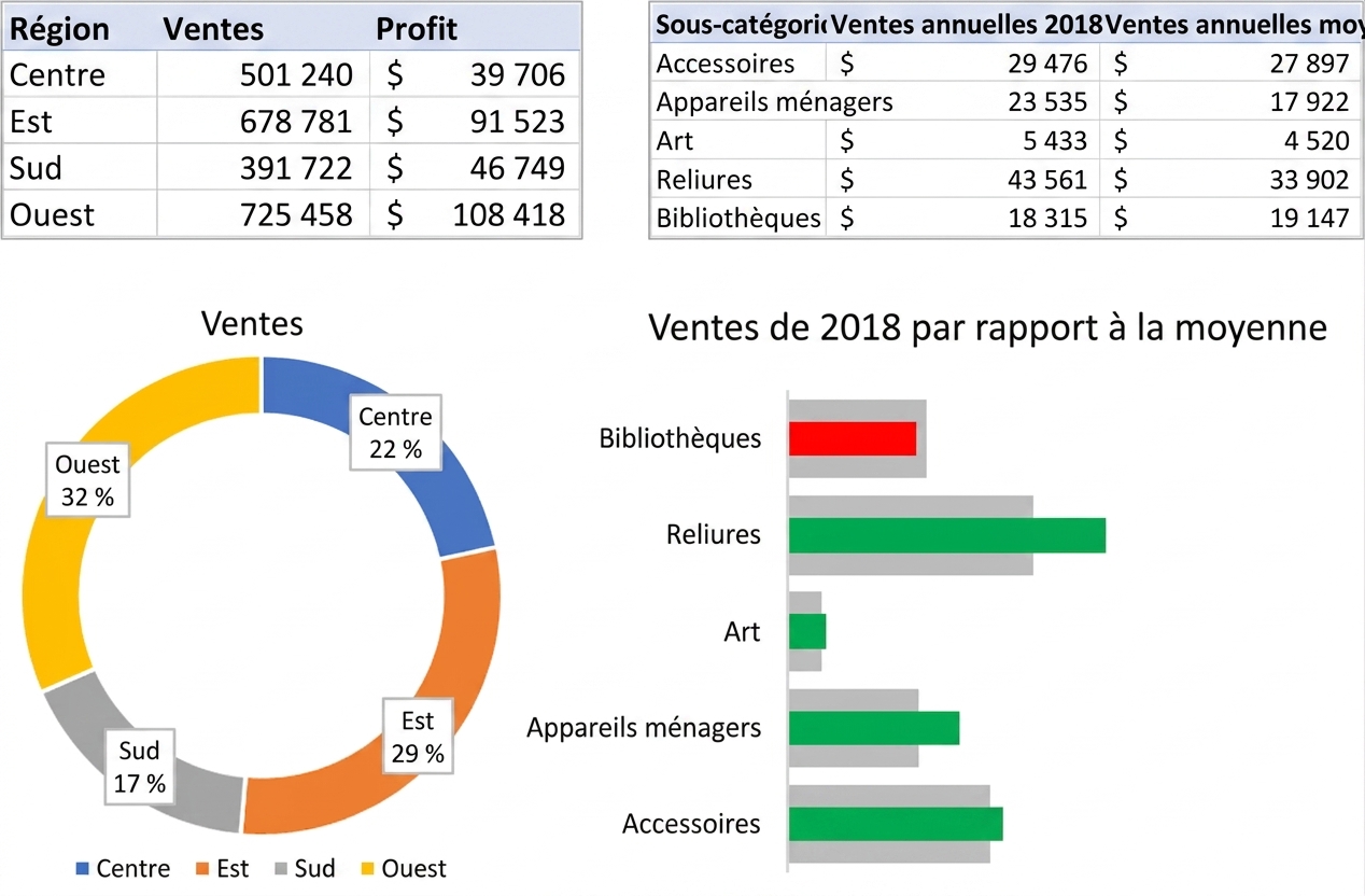 Exemples de tableaux et graphiques pour visualiser des données agrégées