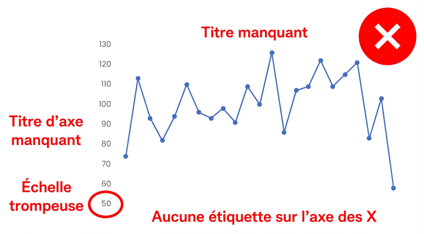 Exemple de graphique sans noms d'axes, légendes, étiquettes de données ni titre clair