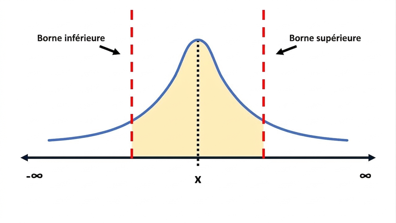 Courbe de distribution avec bornes inférieure et supérieure indiquées