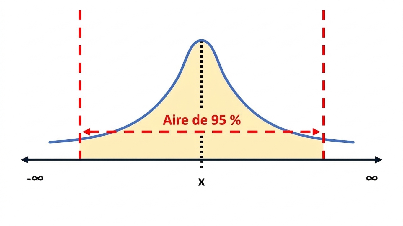 Courbe de distribution avec 95 % de la zone en surbrillance
