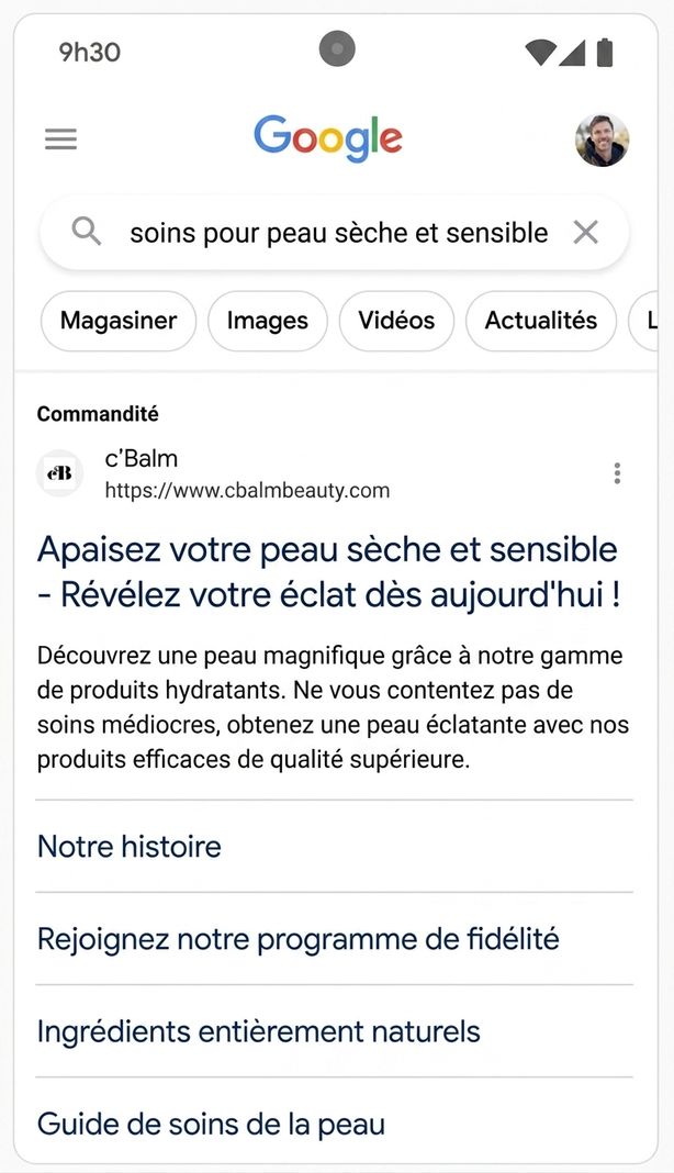 Exemple de la plateforme publicitaire de Google qui s'ajuste dynamiquement pour offrir une publicité personnalisée