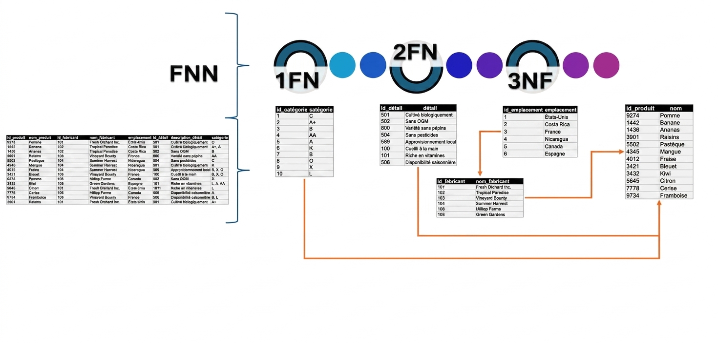Données Allproducts, de UNF à 3NF avec relations