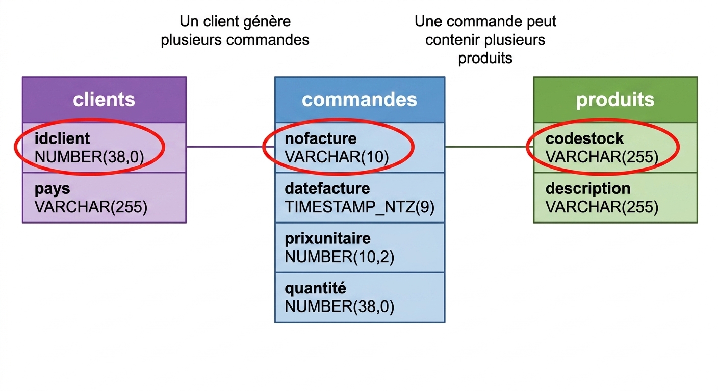 Modèle de données physique du commerce électronique, clés primaires de toutes les tables