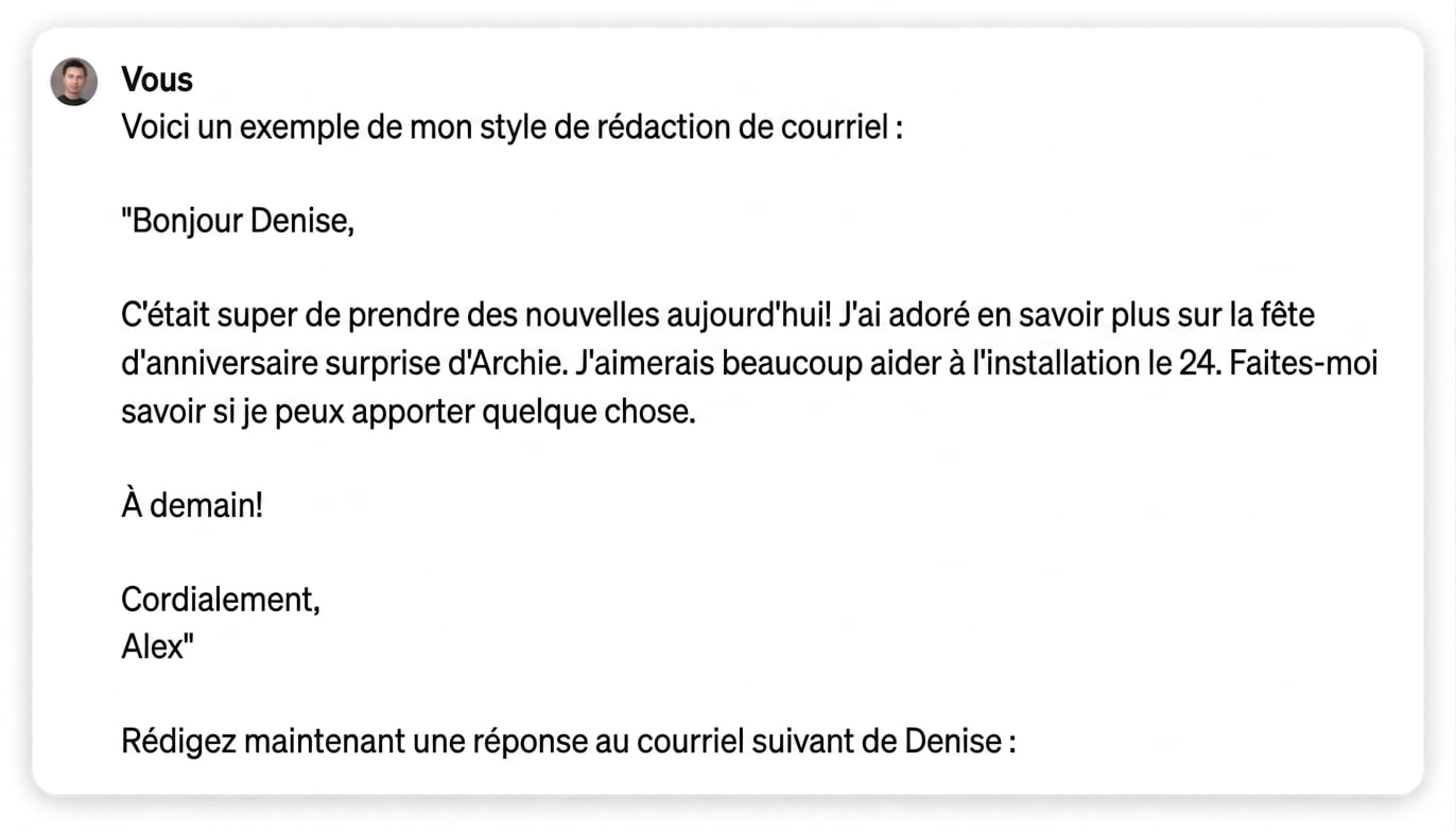 Capture d'écran d'une réponse personnalisée de ChatGPT