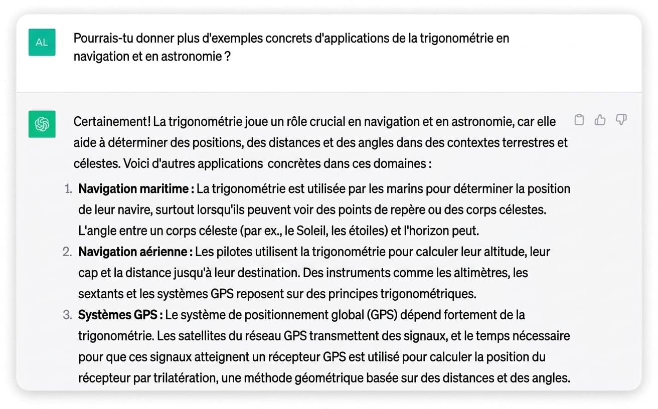 Capture d’écran d’une réponse détaillée générée par ChatGPT