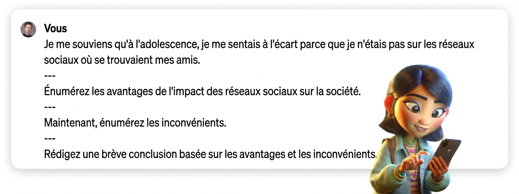 Exemple d'une invite utilisant des délimiteurs à trois tirets