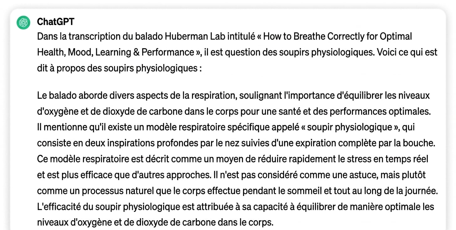 Réponse de ChatGPT à l'invite de reformulation d'une transcription