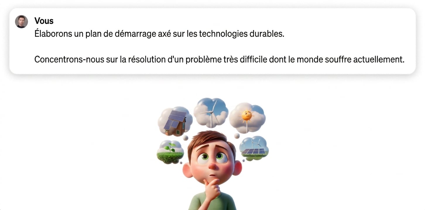 Illustration d'un enfant réfléchissant à des technologies durables