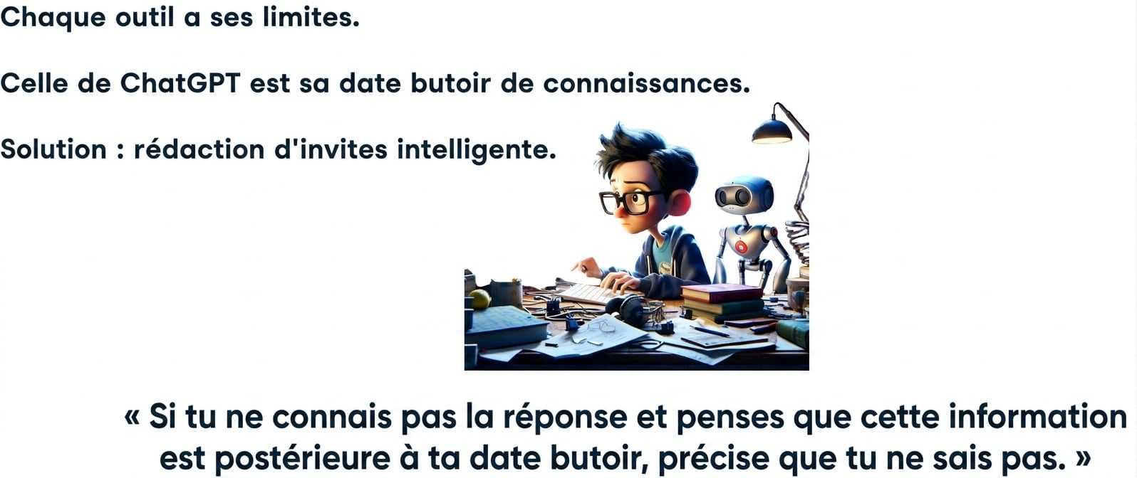 Chaque outil a ses limites. ChatGPT a une date limite de connaissances. Solution : invites réfléchies.