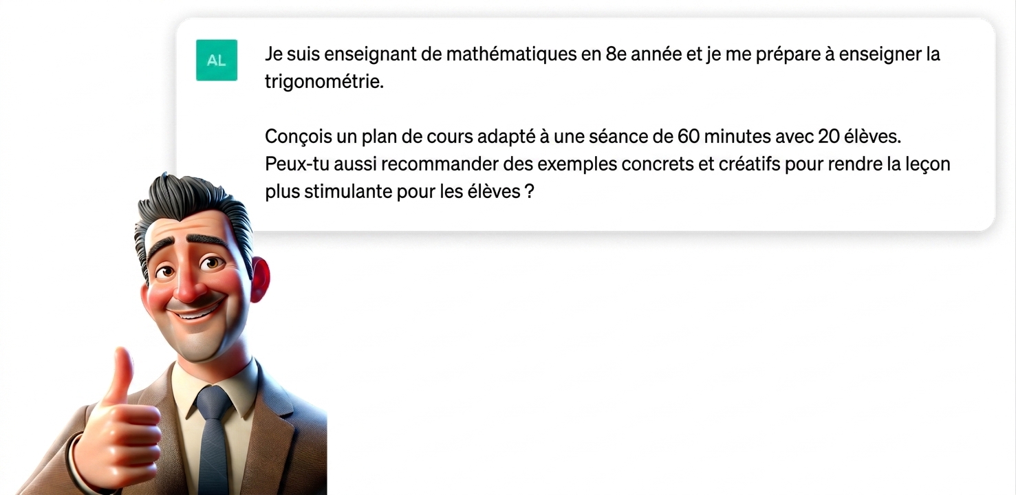 Illustration humoristique d’une enseignante levant le pouce pour indiquer sa satisfaction