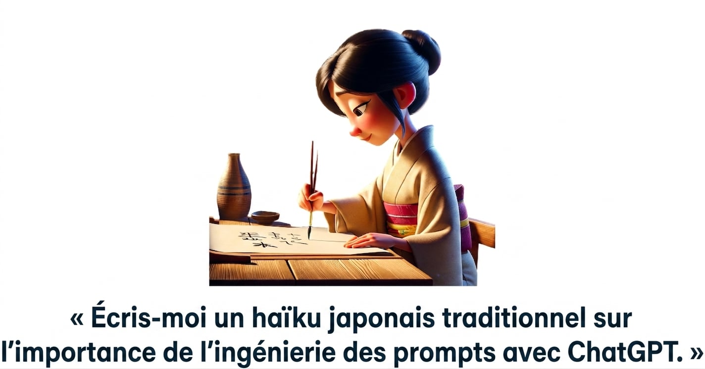 Personne écrivant un haïku et l'invite « écris-moi un haïku japonais traditionnel sur l'importance de l'ingénierie des invites avec chatgpt »
