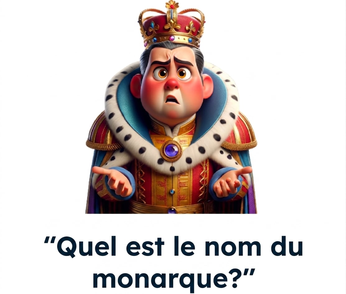 Un monarque l'air confus avec la question « what is the name of the monarch »