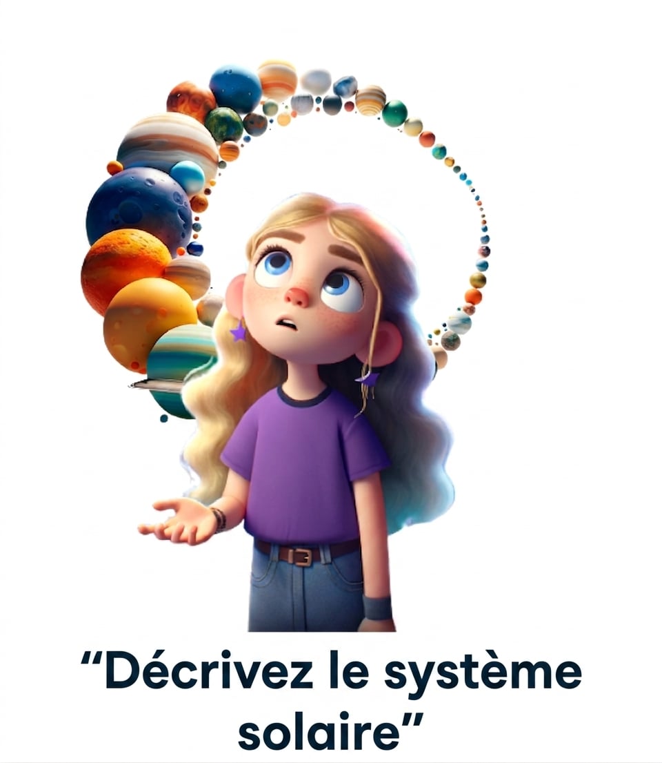 Jeune personne avec l'invite « décrire le système solaire »
