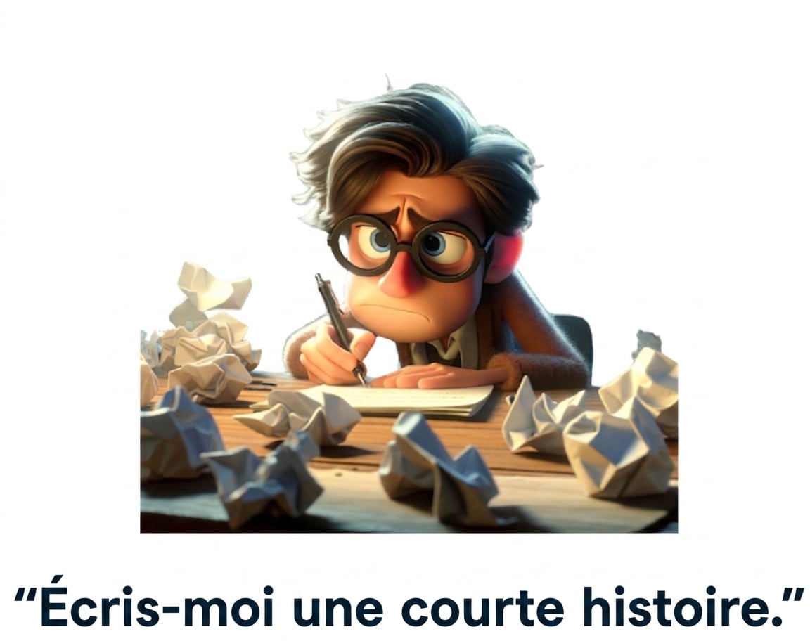 Personne confuse et fatiguée avec l'invite « write me a short story »
