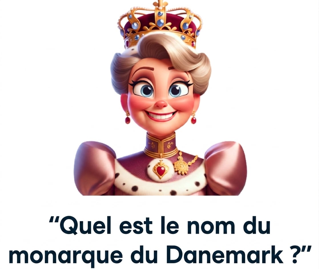 Un monarque l'air content avec la question « what is the name of the monarch of denmark »