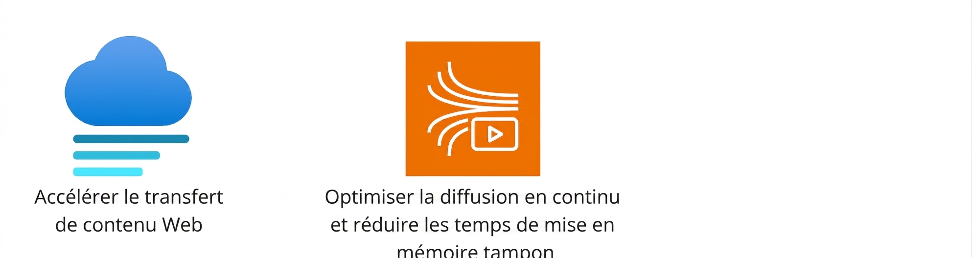 Icônes montrant le déplacement de contenu Web et l'optimisation de la diffusion en continu.