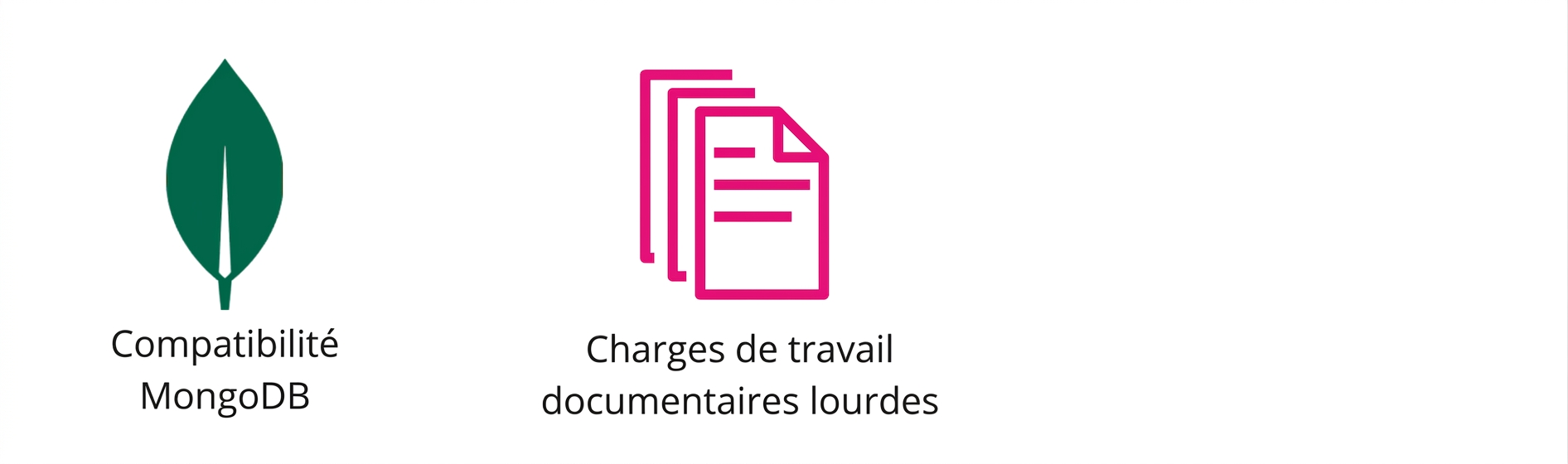 Icônes représentant MongoDB et de lourdes charges de documents.