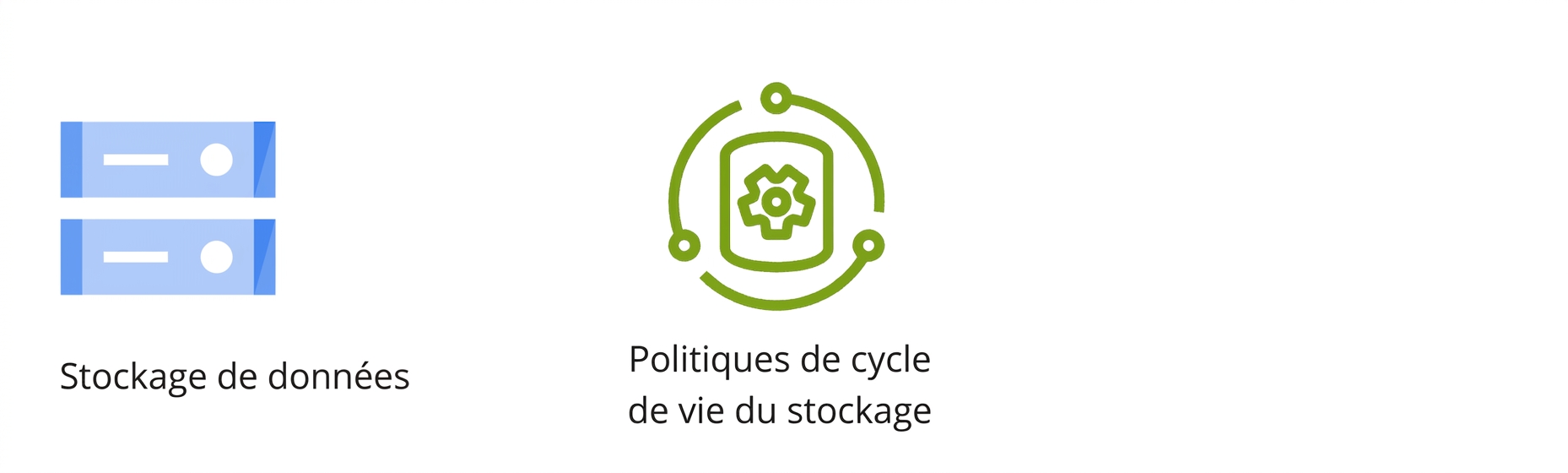 Deux icônes représentant le stockage de données et les politiques de cycle de vie.