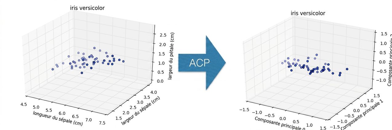 Points versicolor après rotation en 3D : CP1 vs CP2 vs CP3