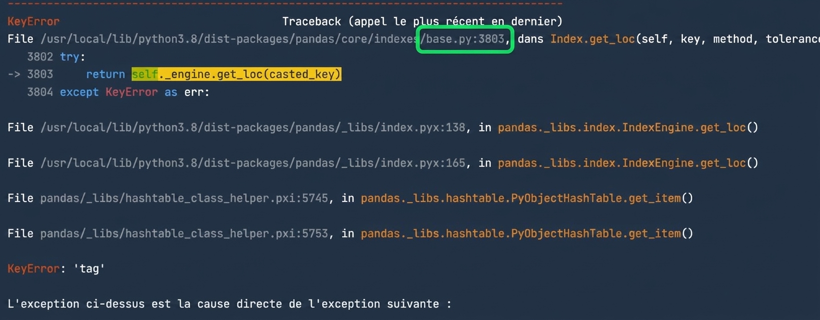 Retraçage avec base.py en surbrillance