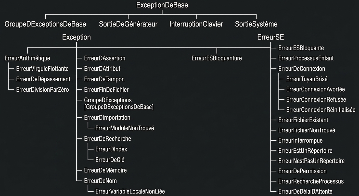 Hiérarchie de certaines exceptions Python