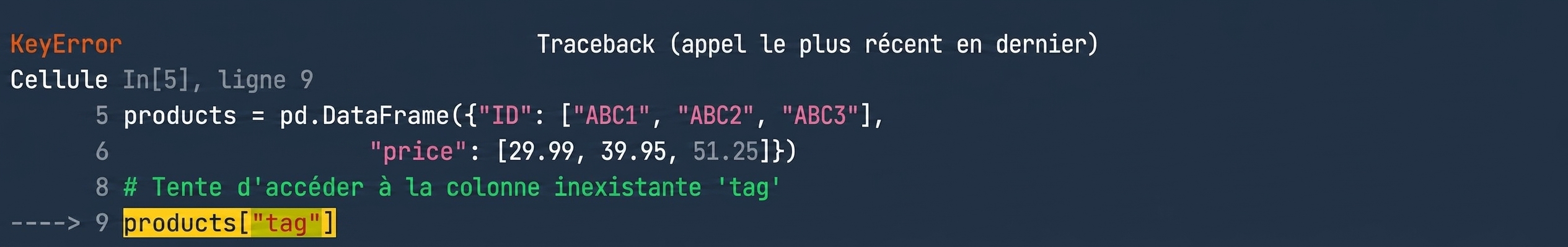 Retraçage montrant la ligne de notre code à l’origine de l’erreur