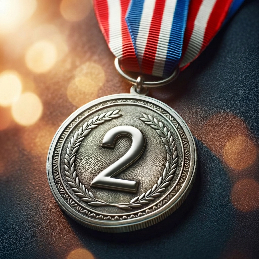 Image d'une médaille d'argent avec le chiffre 2