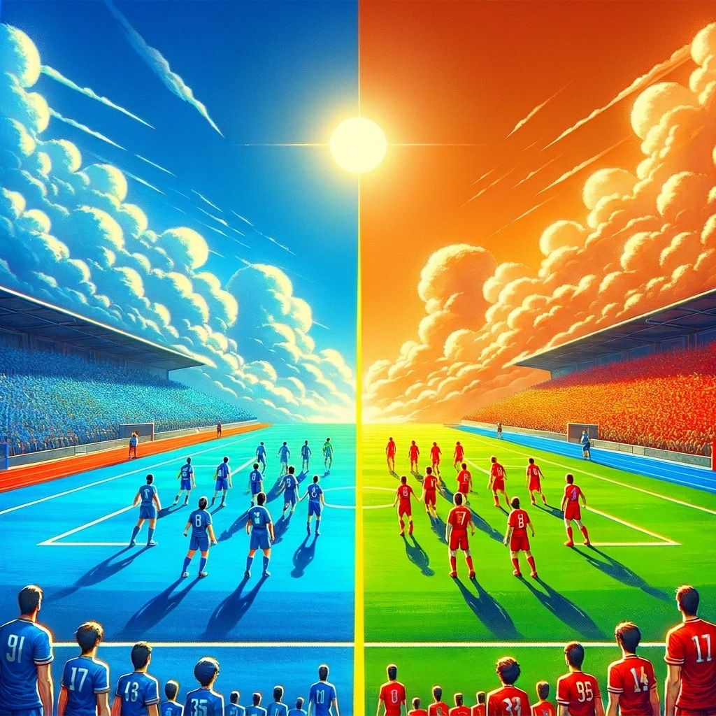 Image d'équipes de soccer rouge et bleue s'affrontant