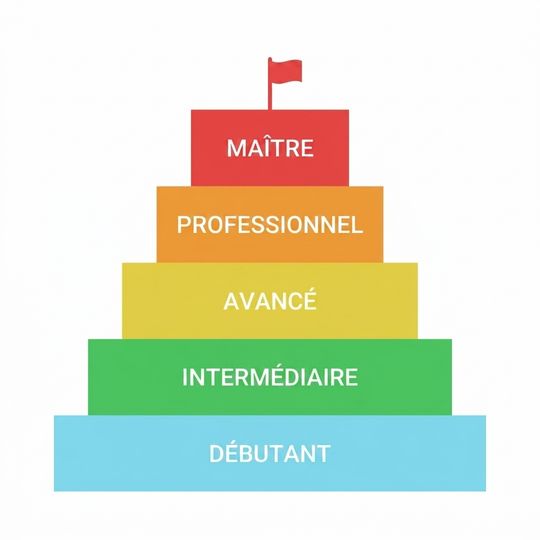 Image montrant une pyramide aux niveaux colorés allant de débutant à maître