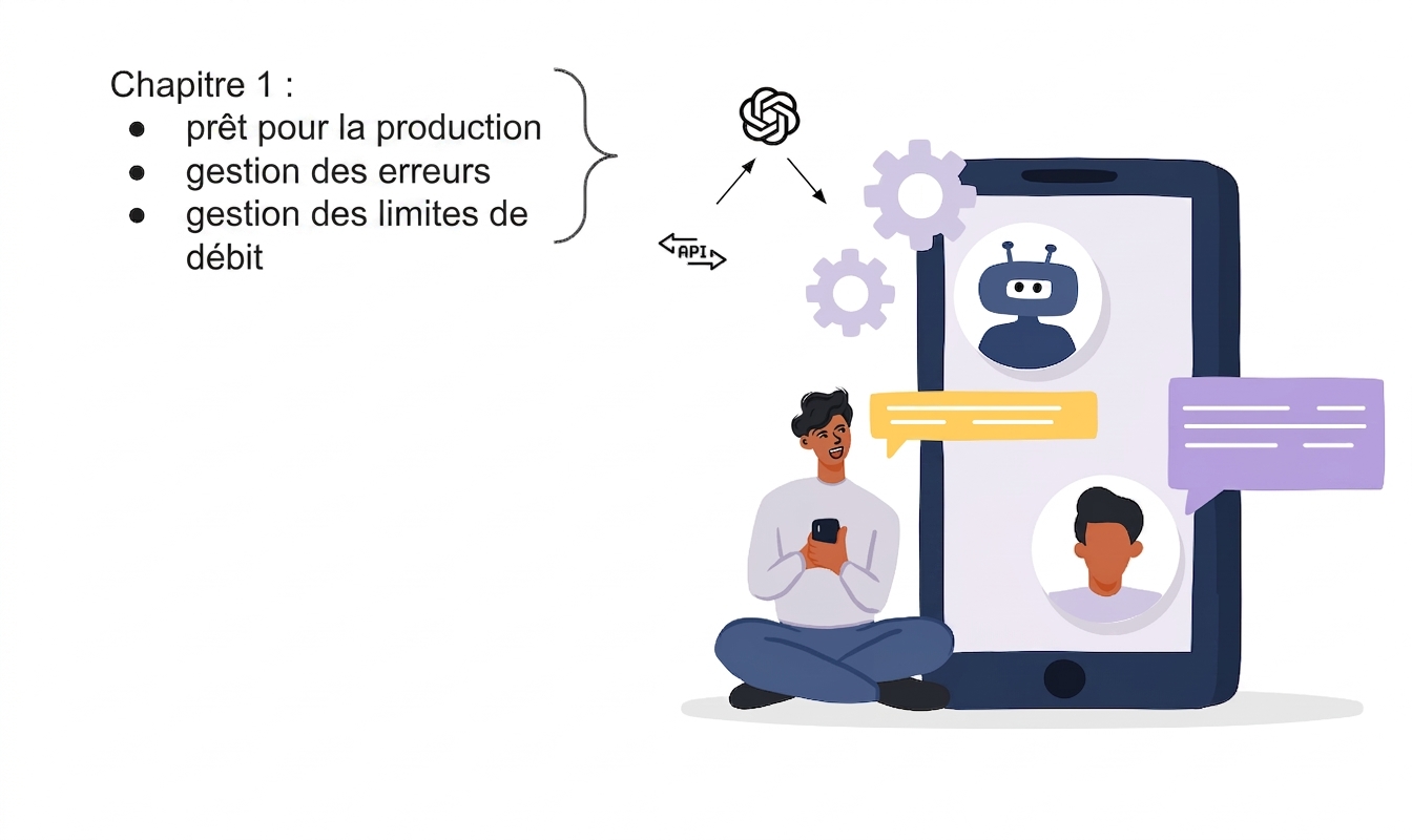 Illustration d'une personne utilisant une application d'IA bâtie avec l'API OpenAI